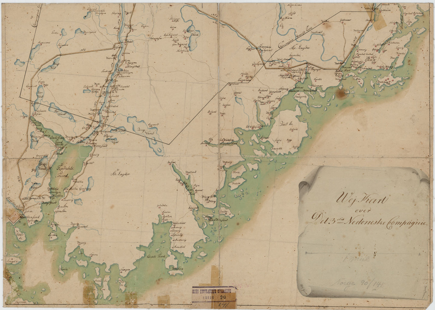 Kartblad 141: Wey-Carte over det 3die Nedenæsske Compagnie District: Aust-Agder