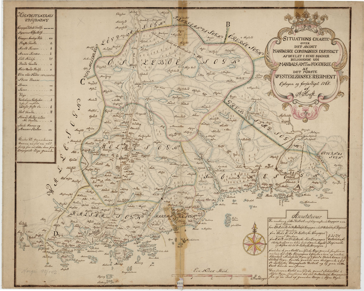 Kartblad 142: Situations-Charte over det 2det Mandahlske Compagnie District: Vest-Agder