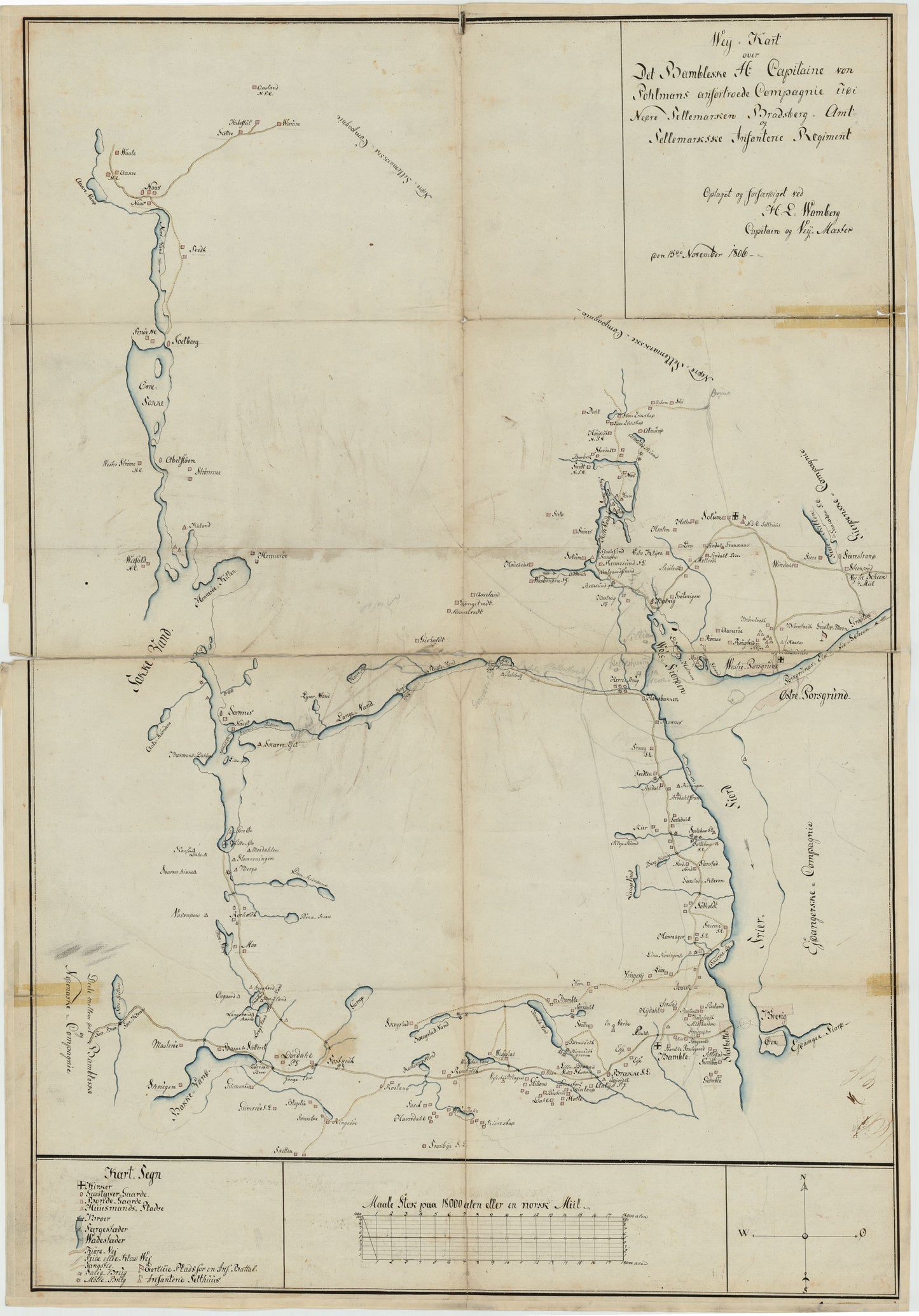Kartblad 148: Wey-Cart over det Bambleske Herr Capitain von Pohlmans anfortroede Compagnie: Telemark