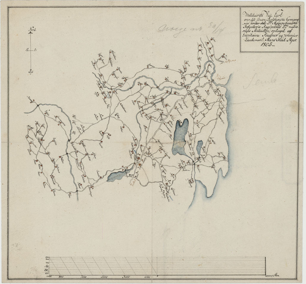Kartblad 14: Millitairisk Vey-Cart over det Søndre Jarlsbergske Compagnie: Vestfold