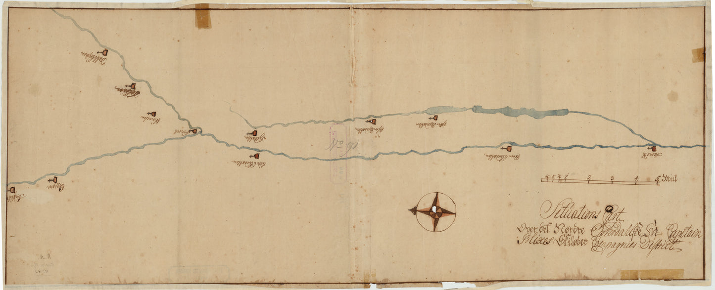 Kartblad 166: Situations Cart over det nordre Østerdahlske Herr Capitaine Blixes Skiløber Compagnies District: Hedmark