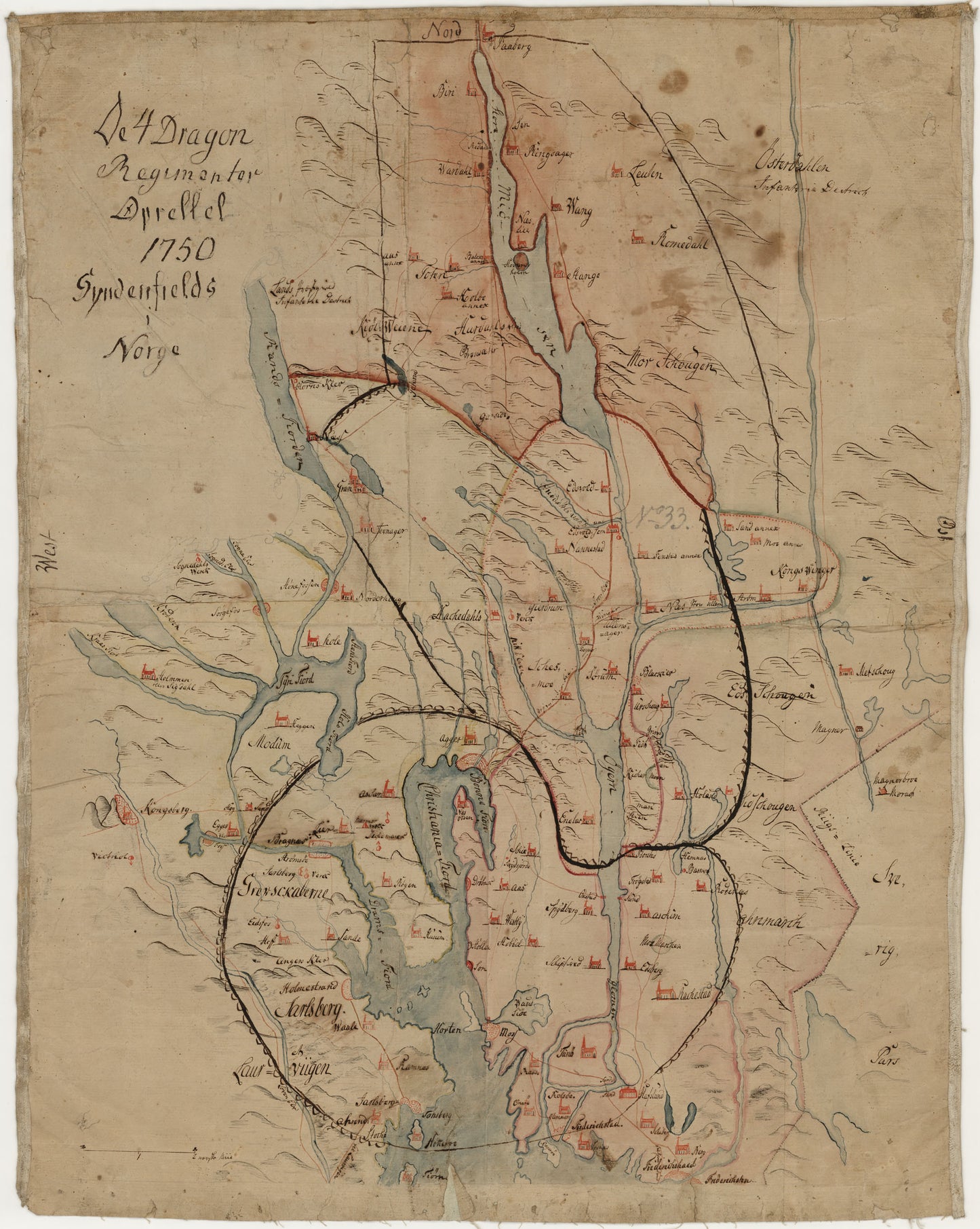 Kartblad 171: De 4 Dragonregimenter oprettet 1750 sündenfields i Norge: Akershus