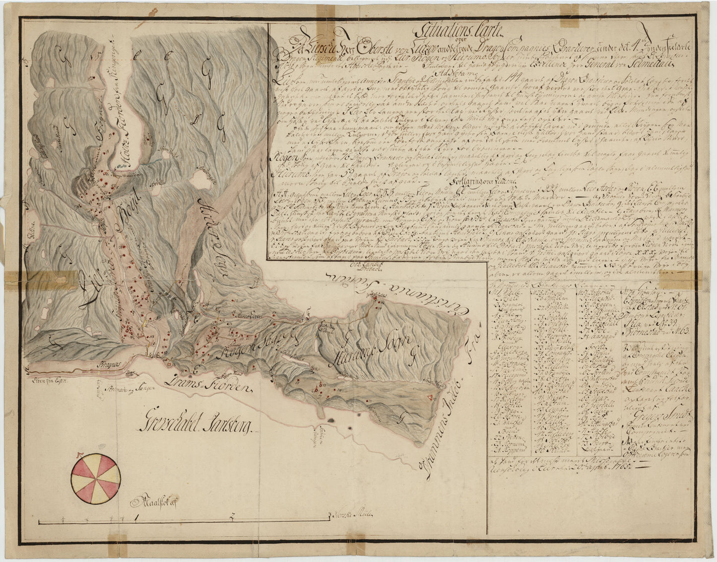 Kartblad 174-2: Situations Charte over det Liersche Herr Oberst von Lützow anbetroede Dragon Compagnie; versjon 2: Buskerud