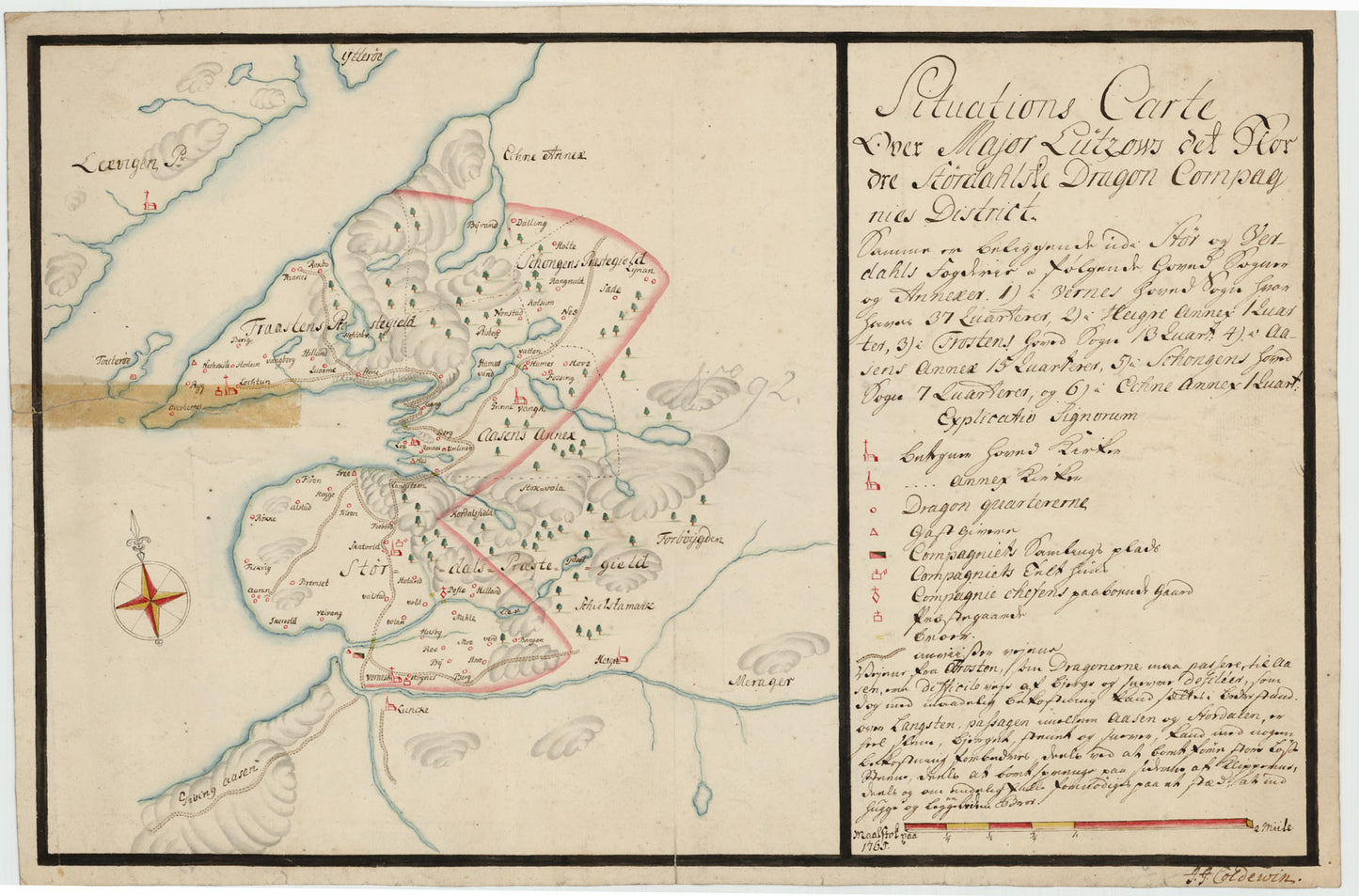 Kartblad 180: Situations Carte over Major Lützows det Nordre Størdahlsche Dragon Compagnies District: Nord-Trøndelag