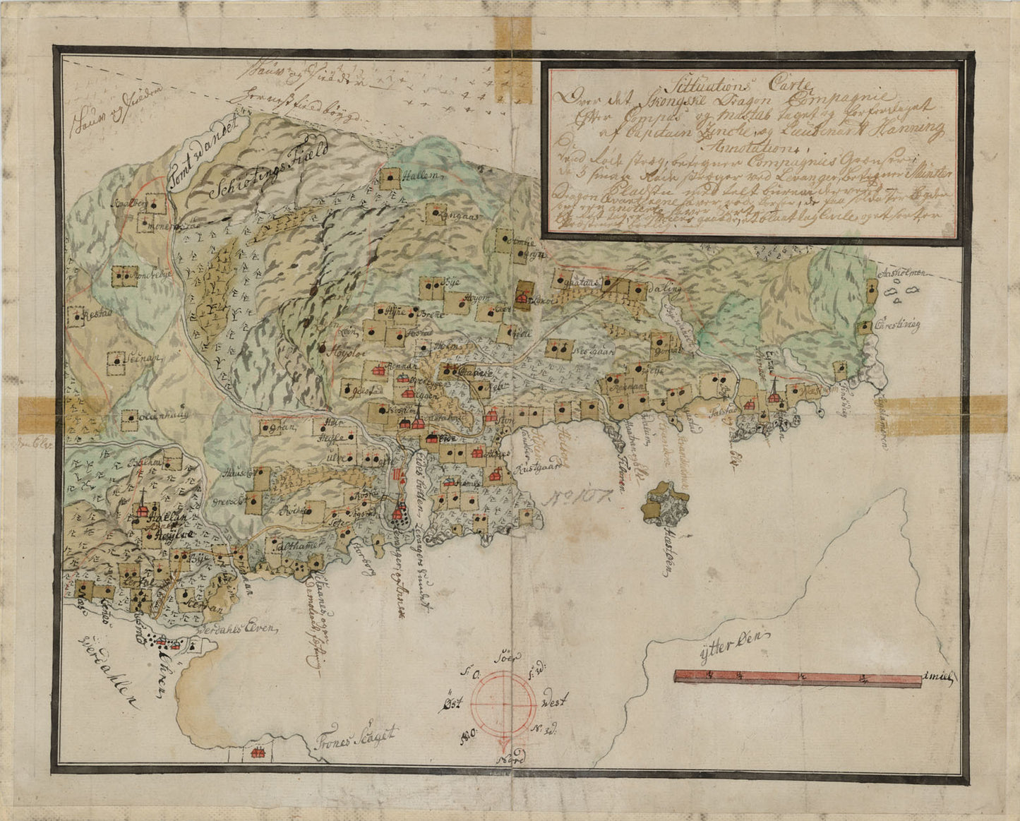 Kartblad 183: Situations Carte over det Skongnske Dragon Compagnie District: Nord-Trøndelag