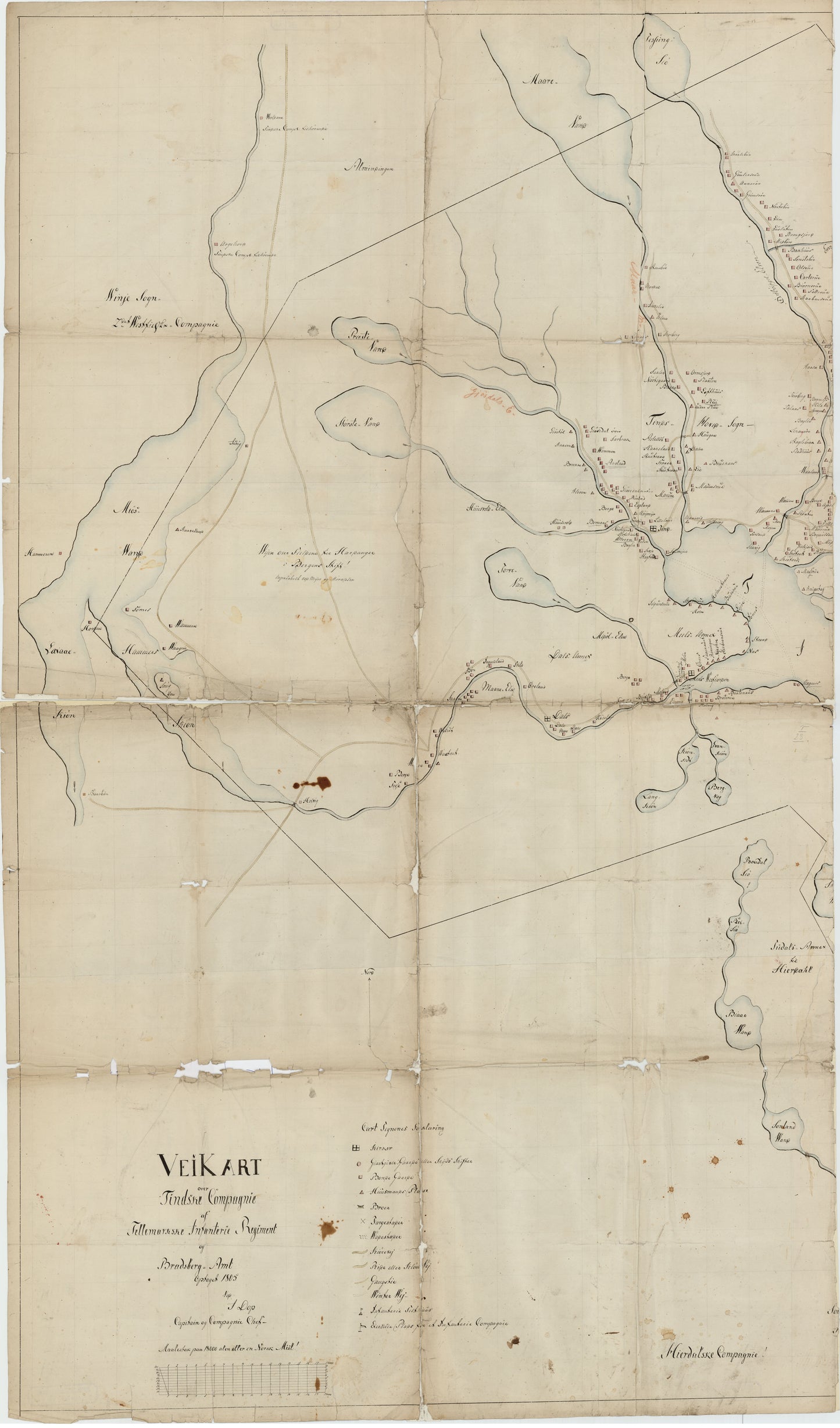 Kartblad 22 vest: Vei-Kart over det Tindske Compagnie District; vestre del: Telemark
