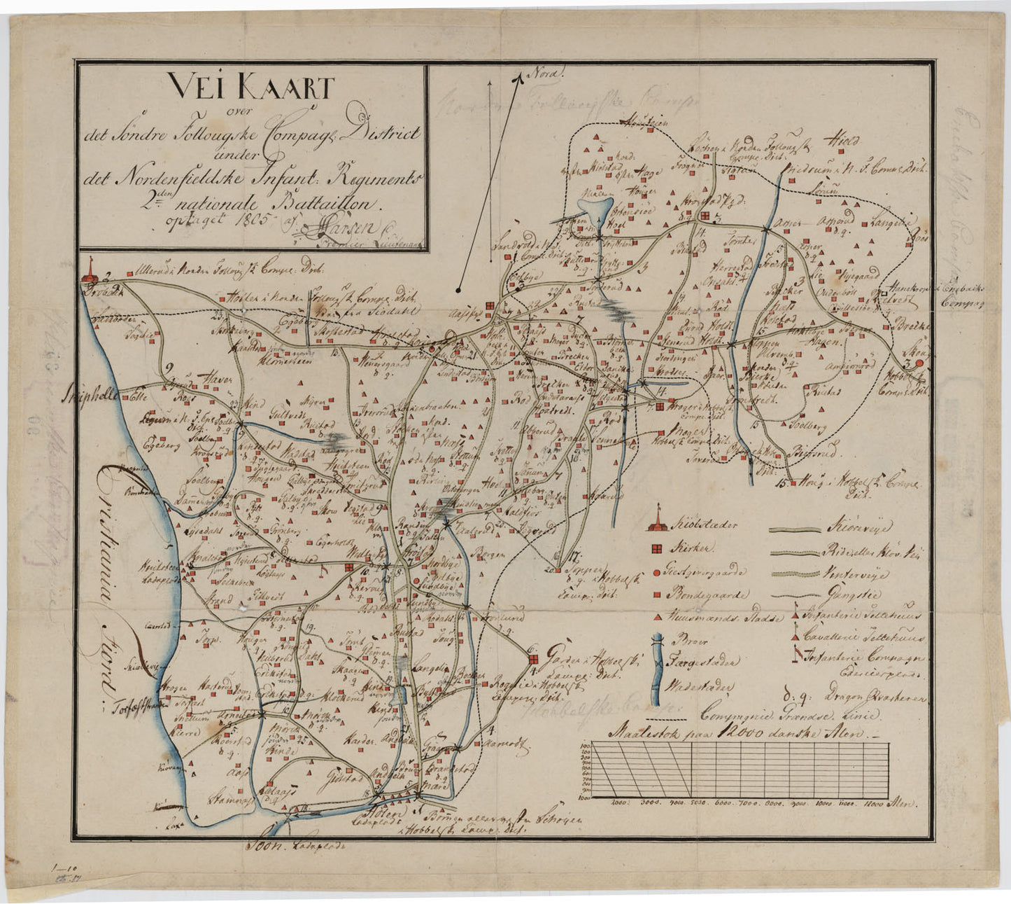 Kartblad 35: Veikaart over det Søndre Follougske Compagnie District: Akershus