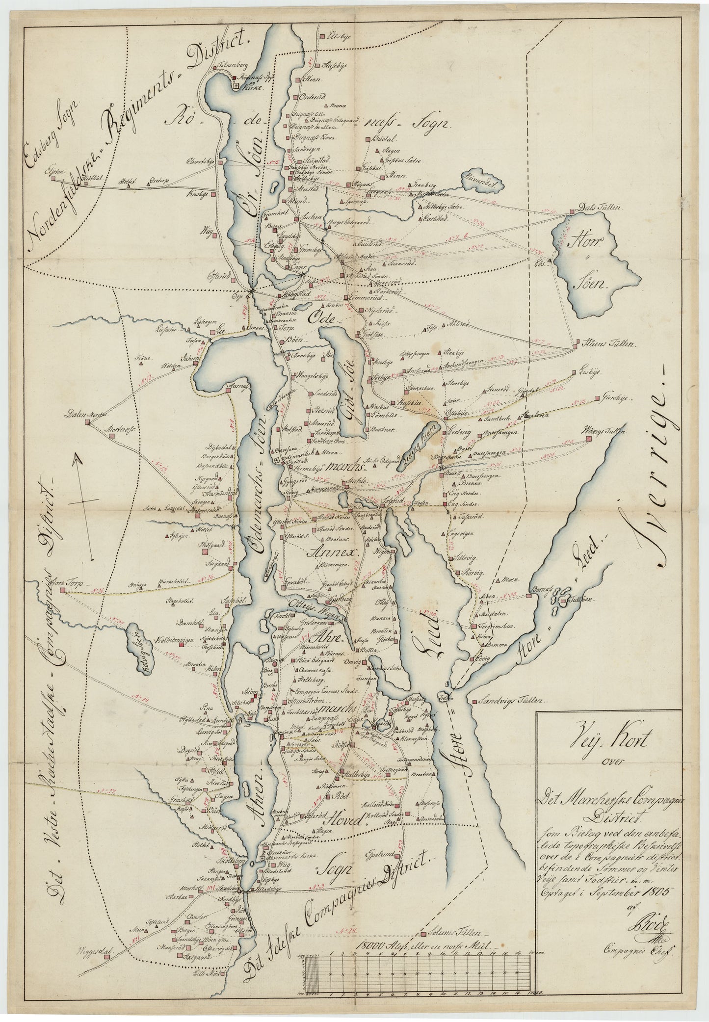 Kartblad 3-2: Vey-Kart over det Markerske Compagnie District; versjon 2: Østfold
