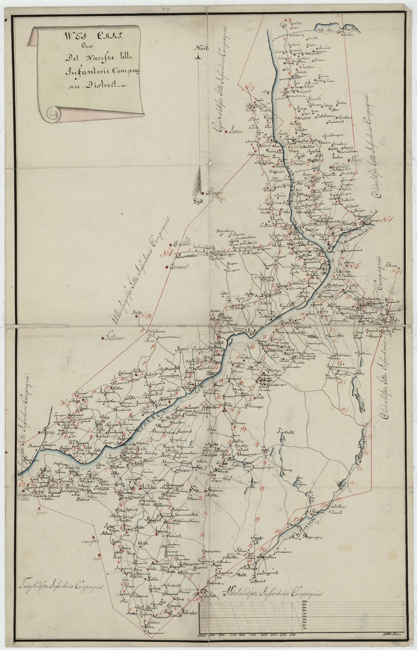 Kartblad 43: Wej-Cart over det Næsiske lette Infanterie Compagnies District: Akershus