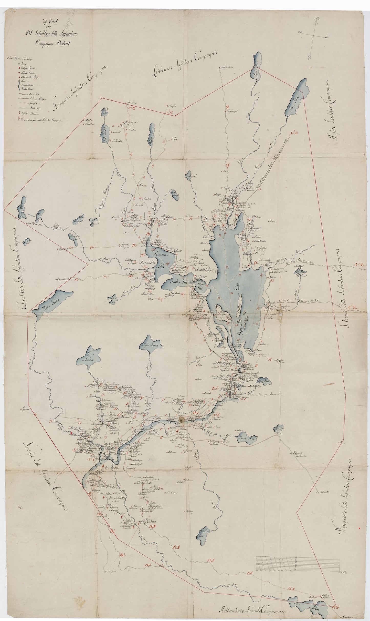 Kartblad 44: Vej-Cart over det Oudahlske lette Infanterie Compagnies District: Hedmark