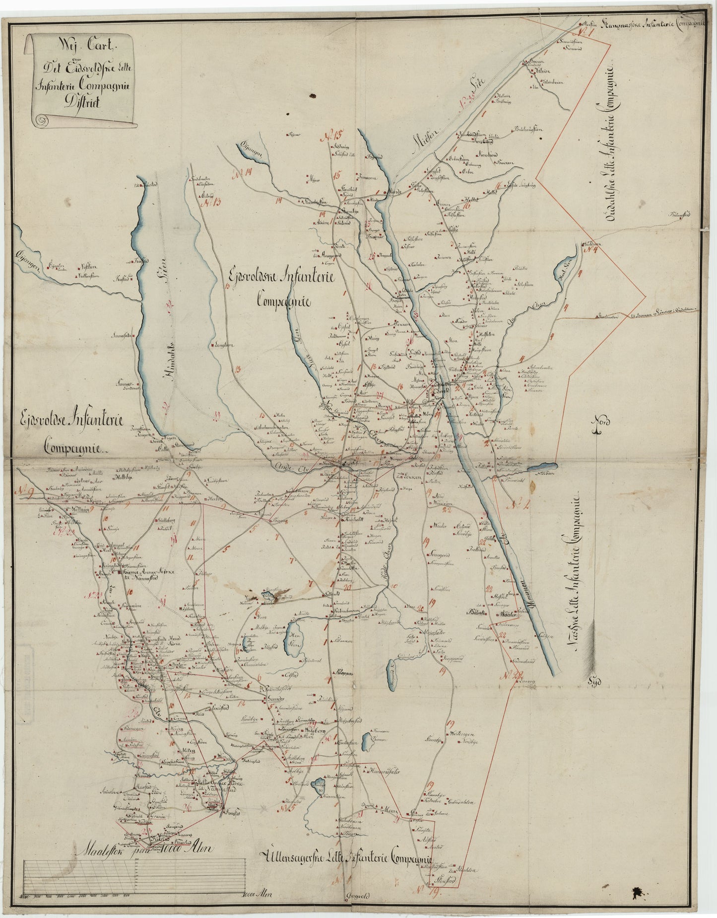 Kartblad 65: Wey-Cart over det Eidswoldske lette Infanterie Compagnie District: Akershus