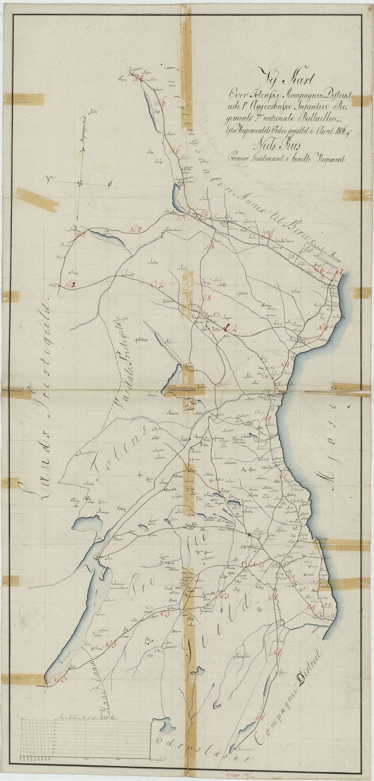Kartblad 66: Vey-Cart over det Totenske Compagnie District: Oppland