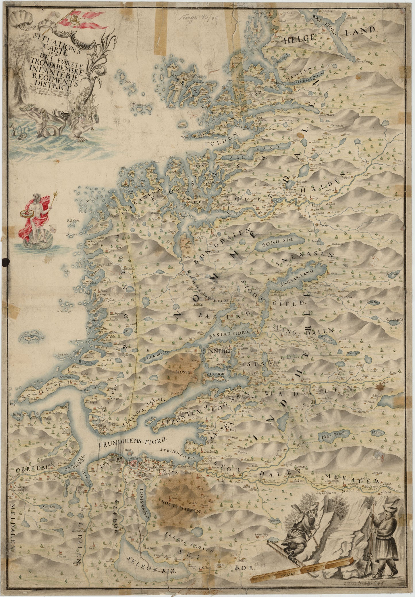 Kartblad 75: Situationskart over det Første Throndhiemske Infanteriregiments District: Nord-Trøndelag