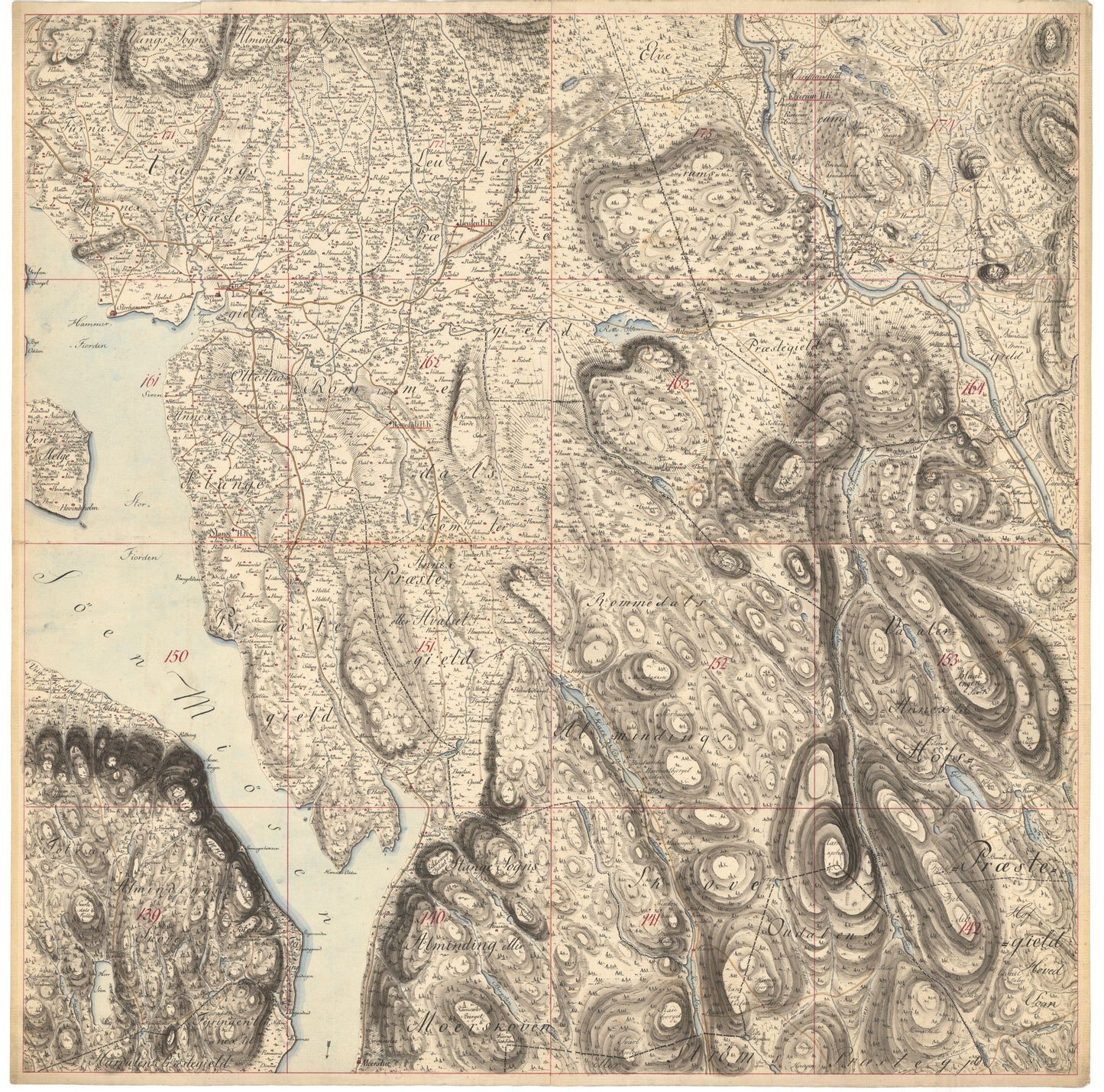 Kart over Dele af Smaalenenes; Akershus; Kristians og Hedemarkens Amter: Hedmark | Oppland