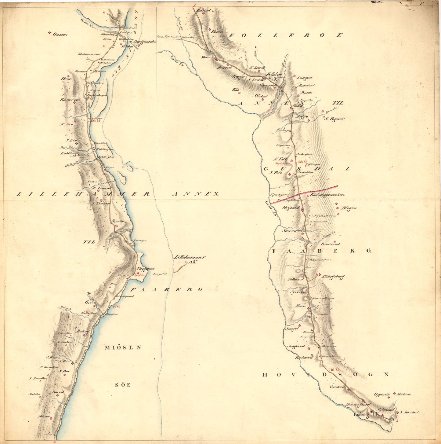 Kartblad 5: Kart over Veien fra Eidsvold igjennm Hurdalen; Toten; Vardal; Biri; Faaberg og Gausdal til Skydsstationen Holmen i Øyer i Gulbrandsdalen: Oppland
