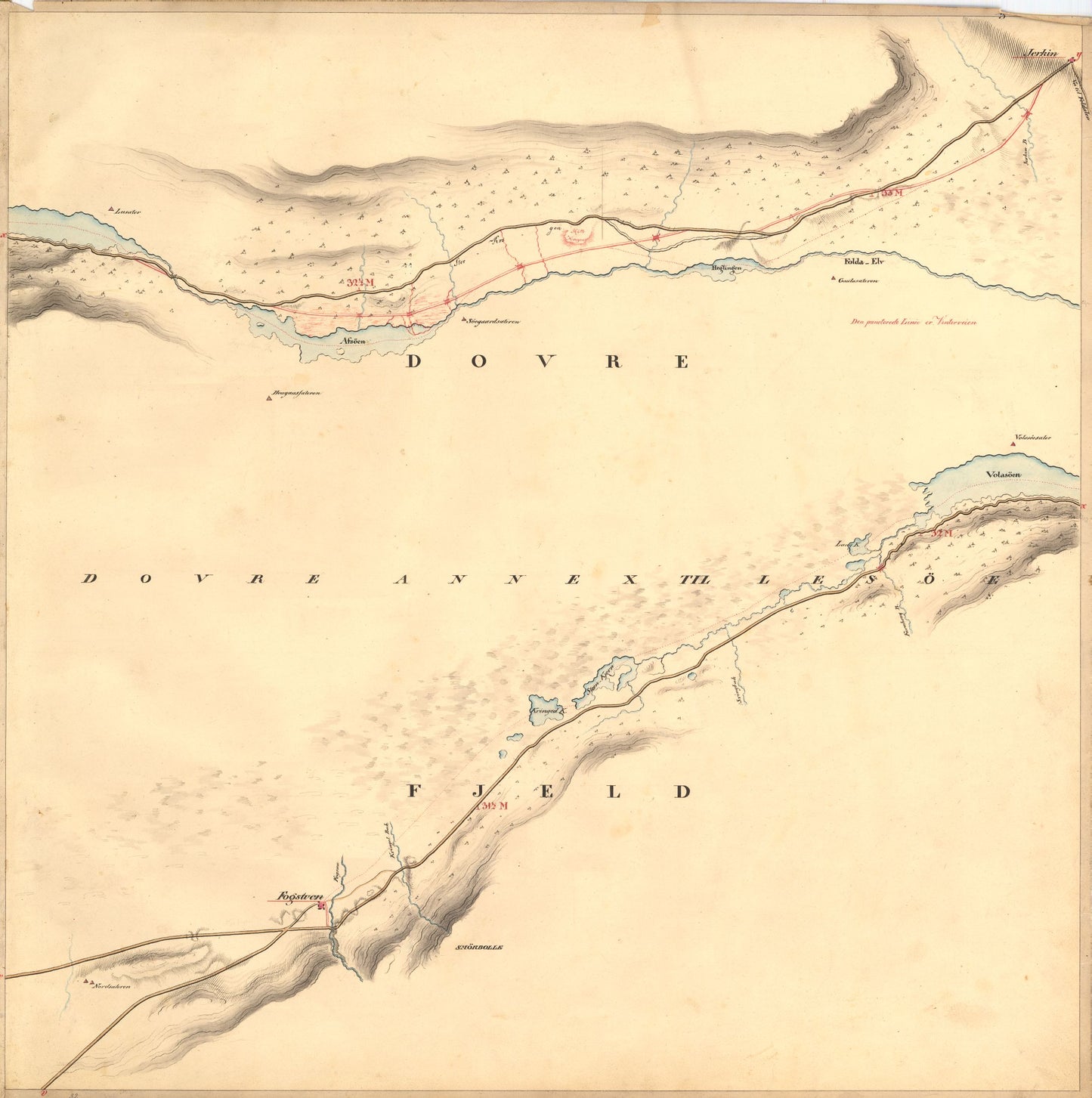 Kartblad nr 10: Kaart over Postveien fra Korsødegaarden til Trondhjem igjennom Gulbrandsdalen over Dovrefjeld: Oppland