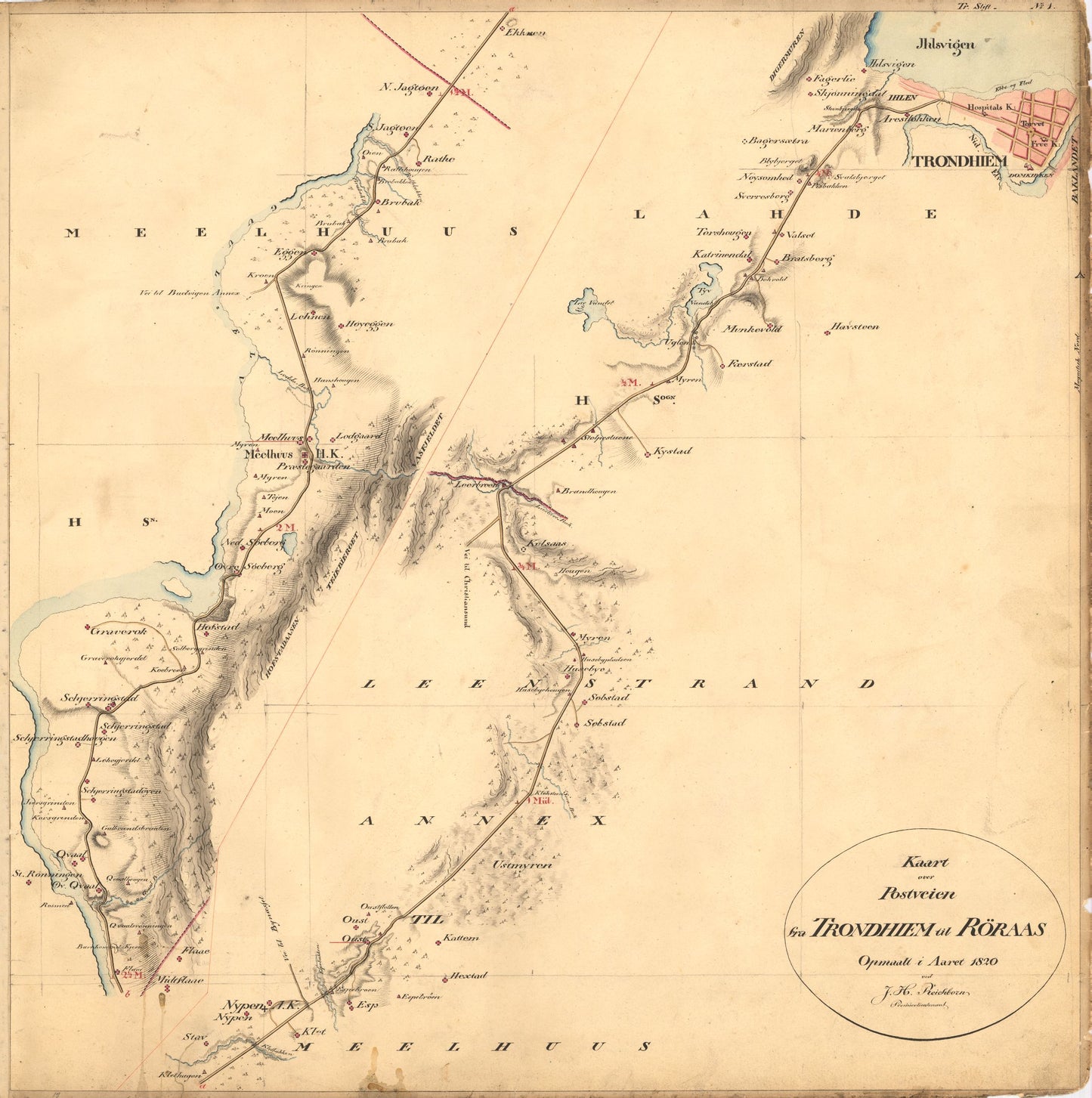 Kartblad nr 1b: Kaart over Postveien fra Trondheim til Røraas: Sør-Trøndelag