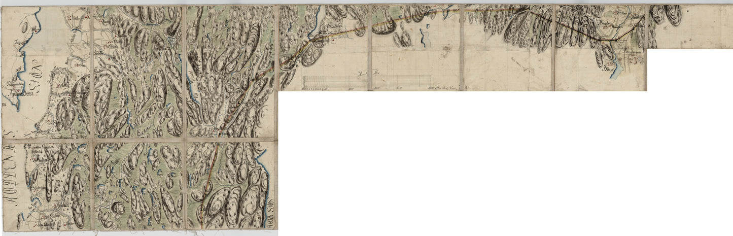 Kart over Høland og Røddenæs, grensetrakten ved Setten, Mjermen og ørjesjøene, søndre del: Østfold