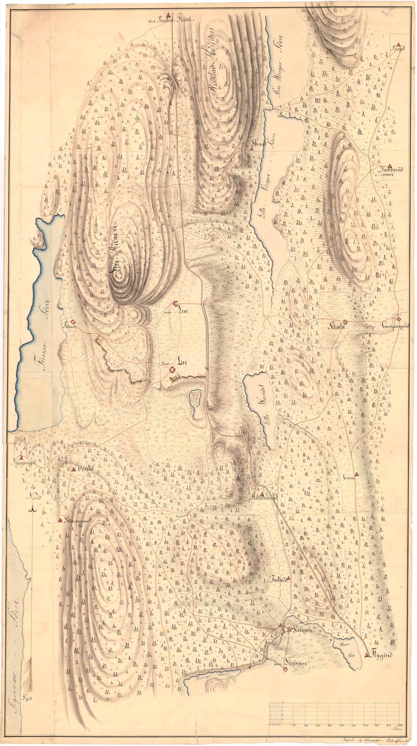 Norge 266: Situasjonsplan over terrenget ved Lier 1808: Østfold