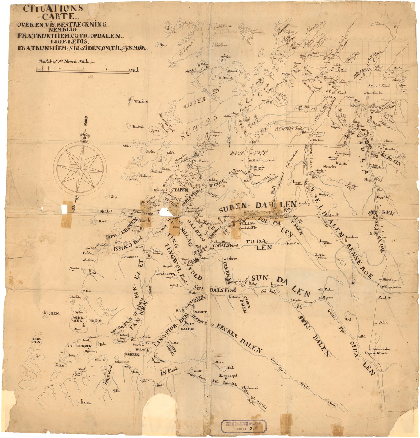 Norge 32e: Cituations Carte over en vis Bestreckning nemblig fra Trundhiem og til Opdalen: Møre og Romsdal | Sør-Trøndelag