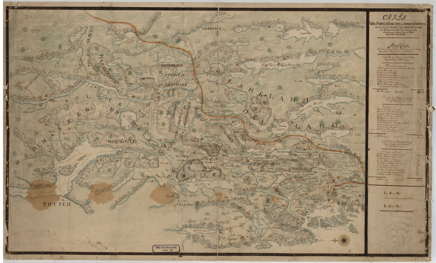 Norge 68: Charte von Anweisung des Landes und Vege nach dehm Grentzen sydenfields in Norwegen: Norge