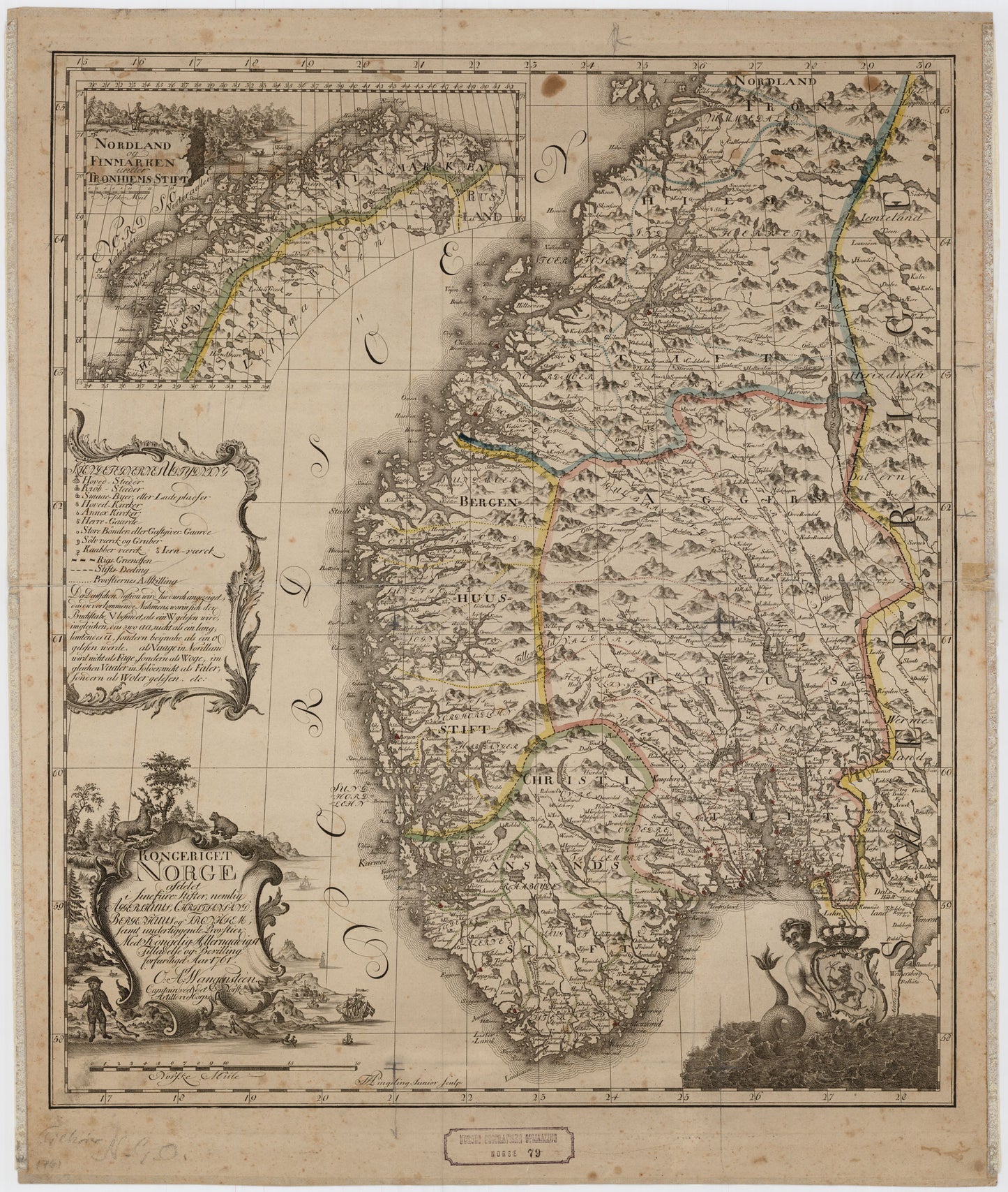 Norge 79: Kongeriget Norge afdelet i sine fiire Stifter; samt underliggende Provstier: Norge