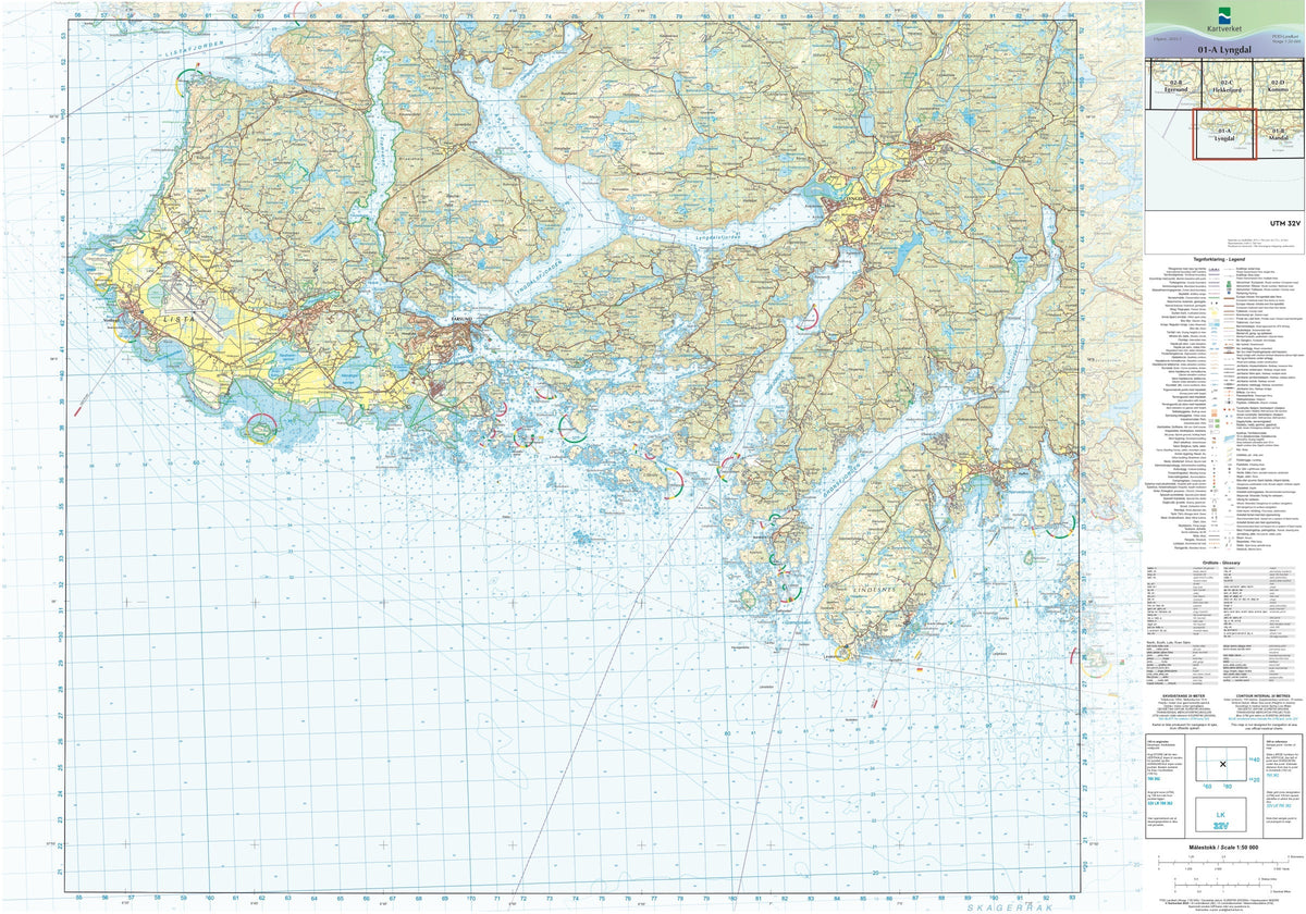 Kartverket N50 kartblad 01-A Lyngdal