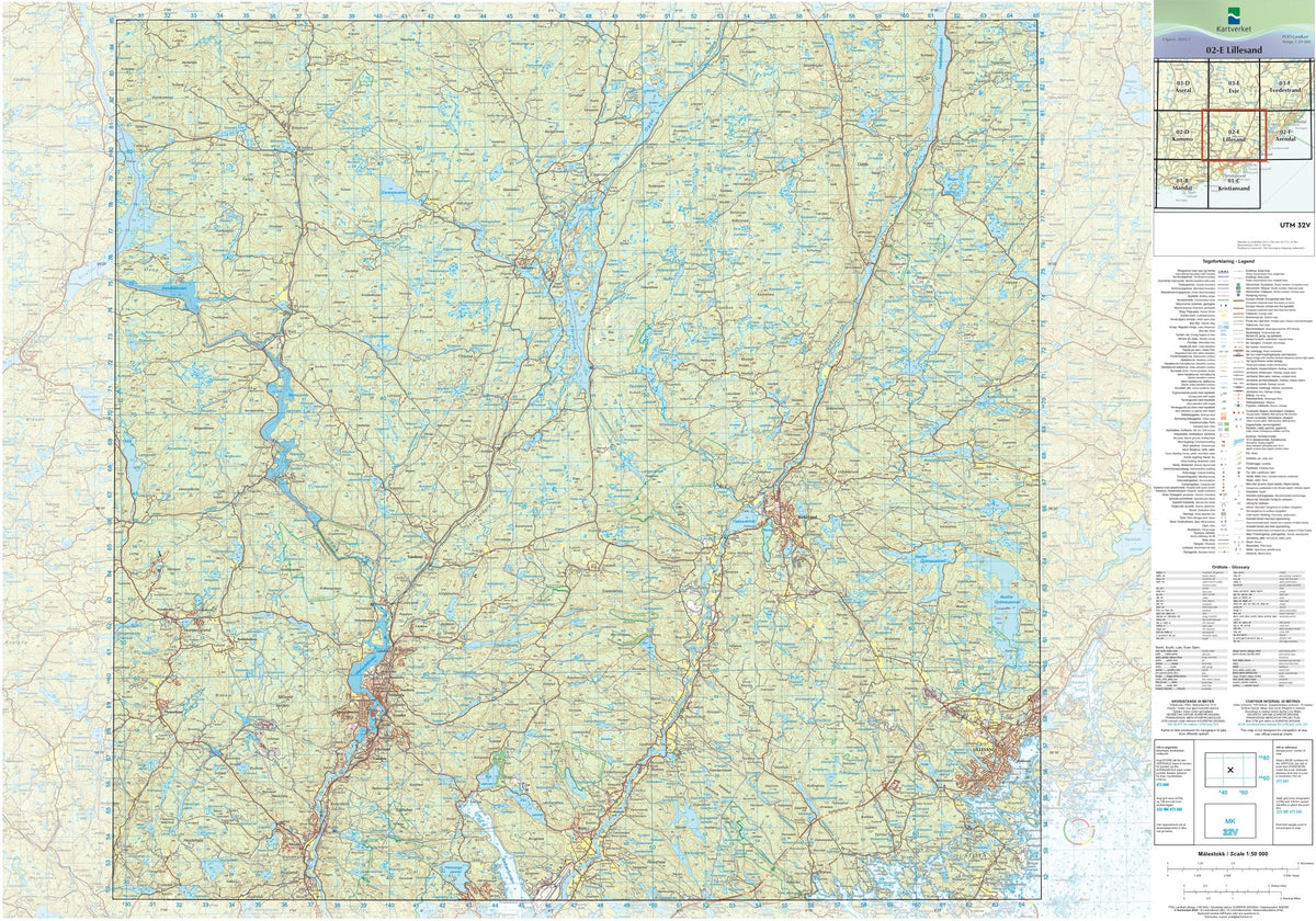 Kartverket N50 kartblad 02-E Lillesand