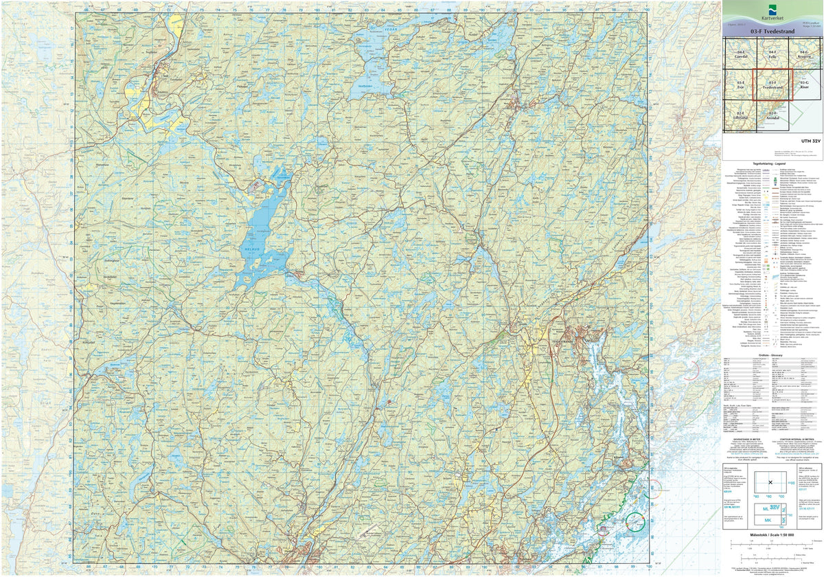 Kartverket N50 kartblad 03-F Tvedestrand