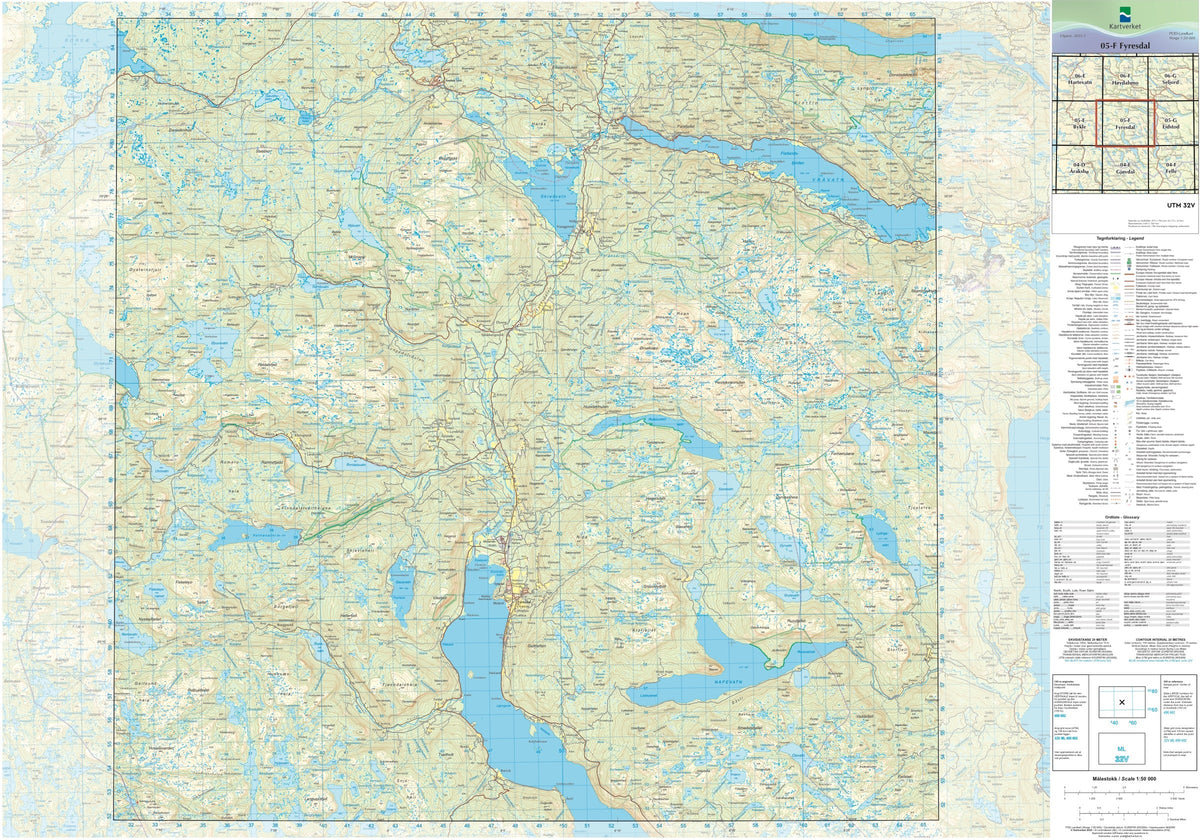 Kartverket N50 kartblad 05-F Fyresdal