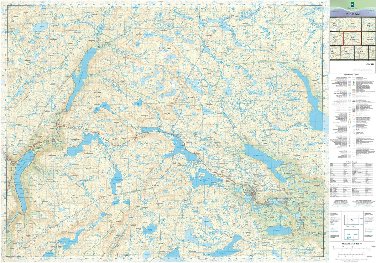 Kartverket N50 kartblad 07-D Røldal