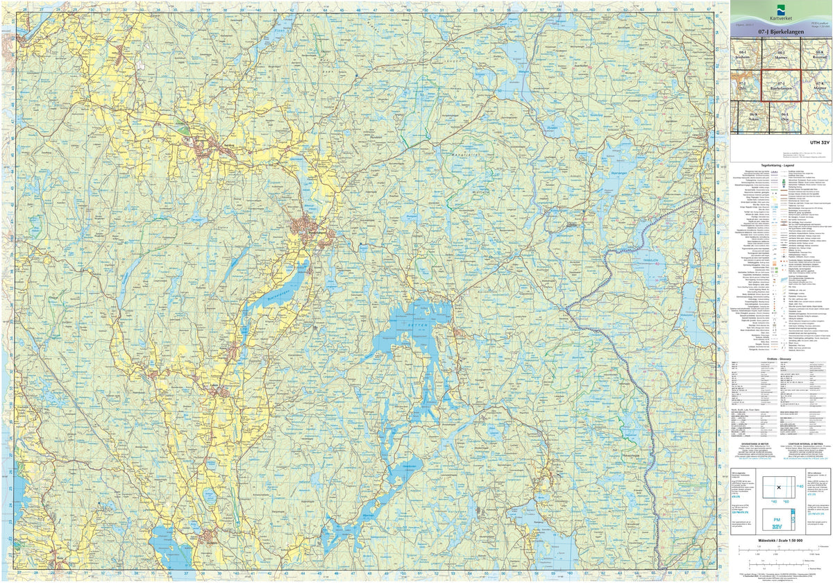 Kartverket N50 kartblad 07-J Bjørkelangen