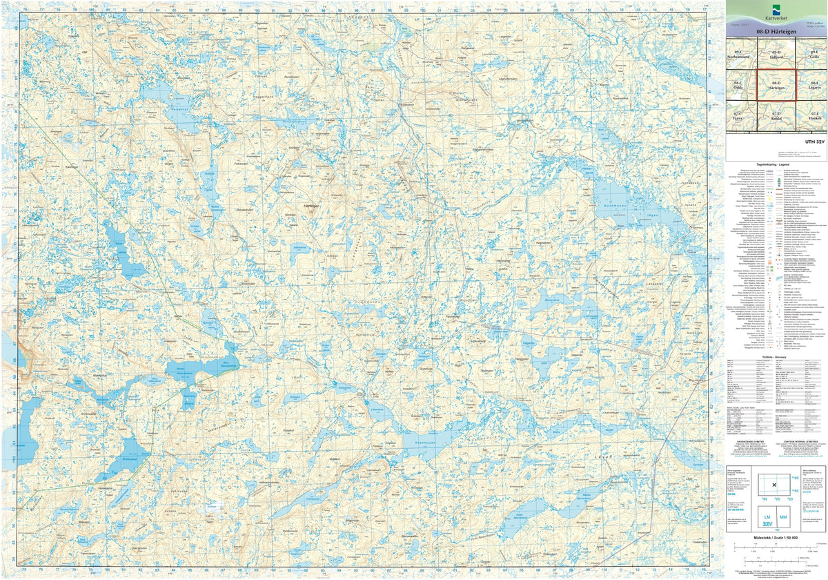 Kartverket N50 kartblad 08-D Hårteigen