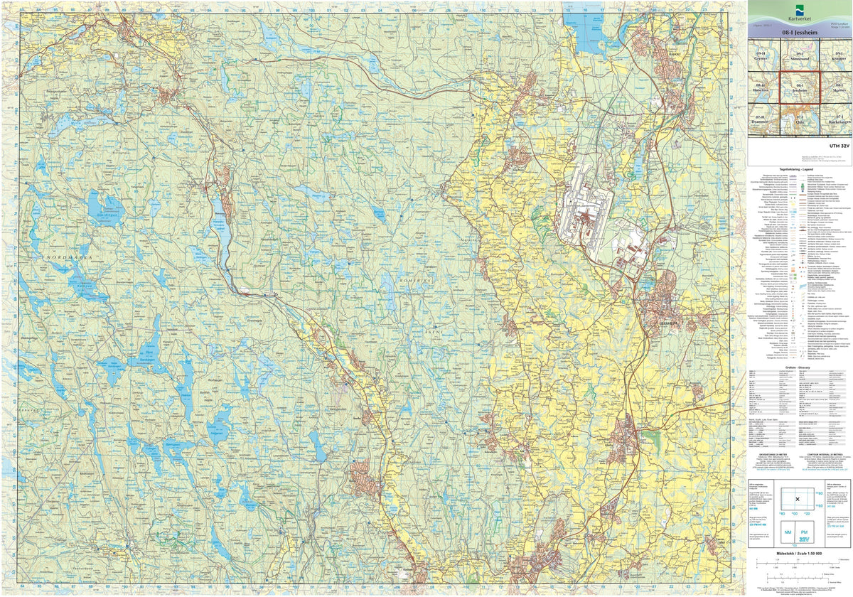 Kartverket N50 kartblad 08-I Jessheim