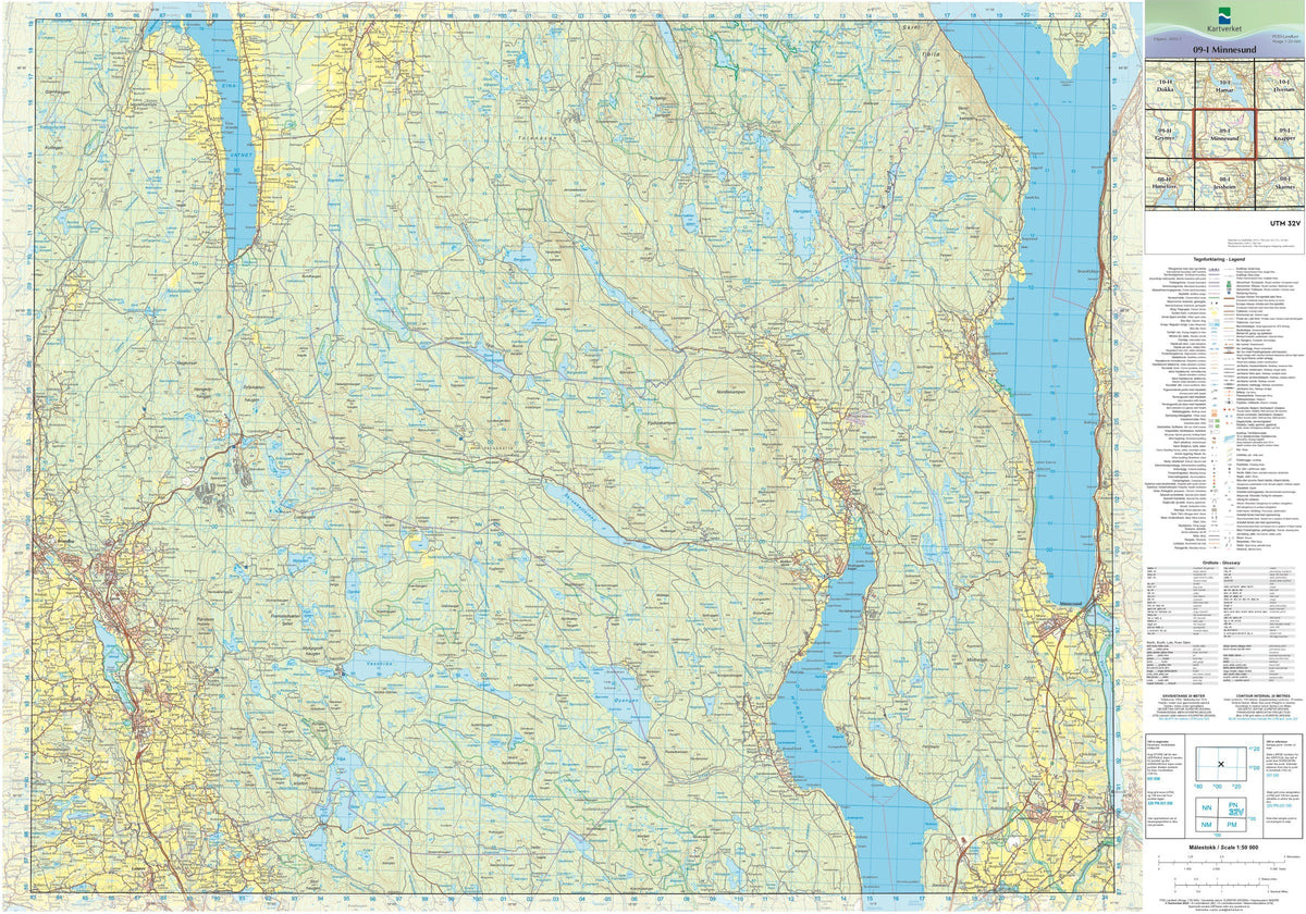 Kartverket N50 kartblad 09-I Minnesund