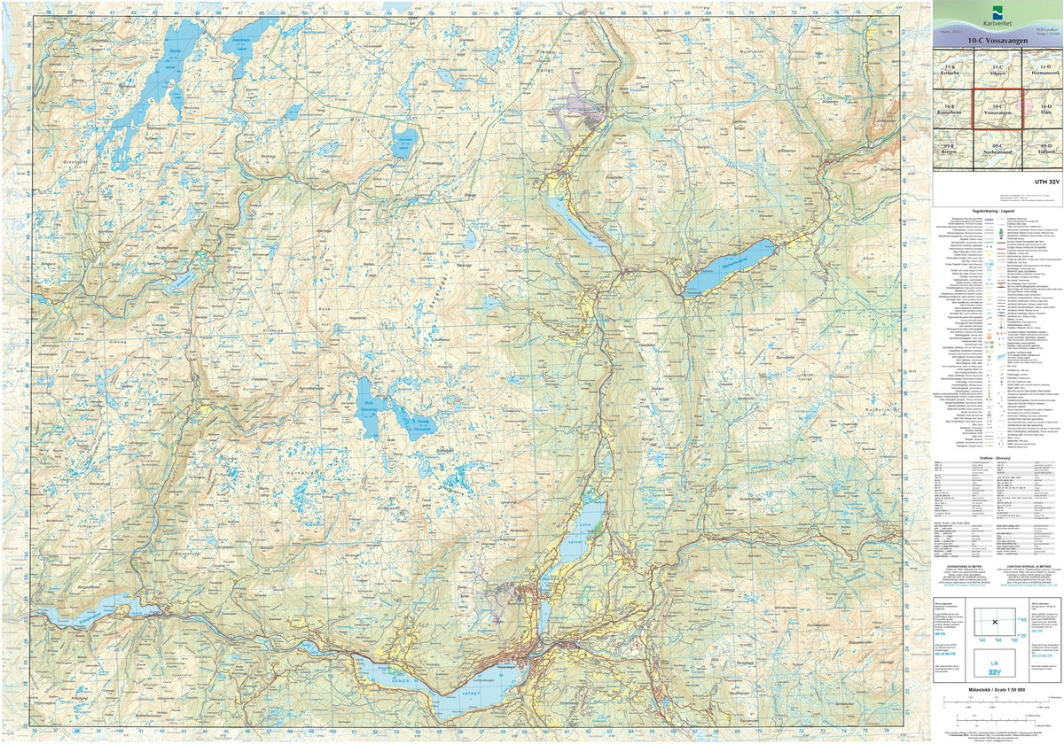 Kartverket N50 kartblad 10-C Vossavangen