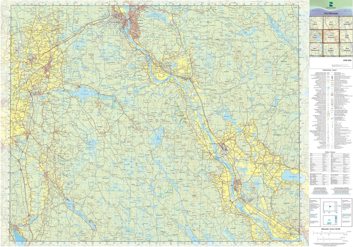 Kartverket N50 kartblad 10-J Elverum