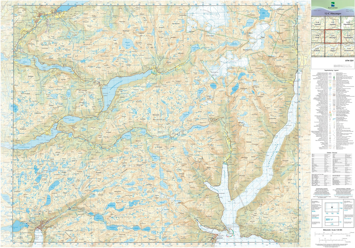 Kartverket N50 kartblad 12-C Høyanger