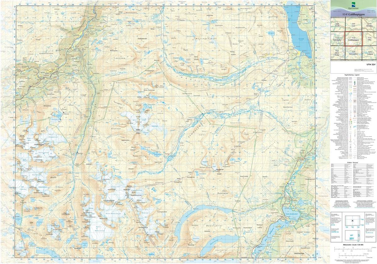 Kartverket N50 kartblad 13-F Galdhøpiggen