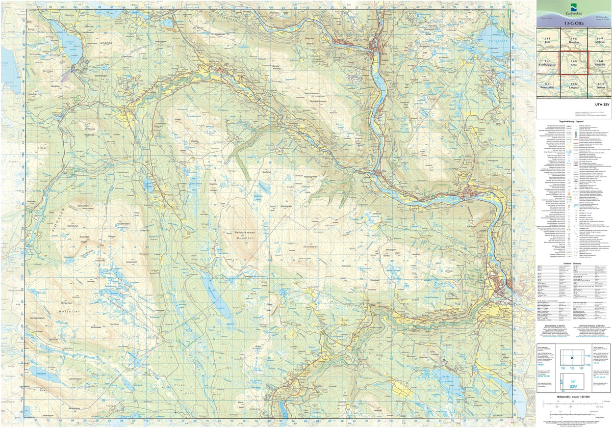 Kartverket N50 kartblad 13-G Otta