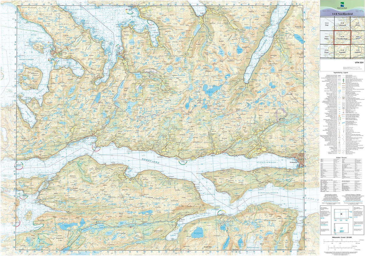 Kartverket N50 kartblad 14-B Nordfjordeid