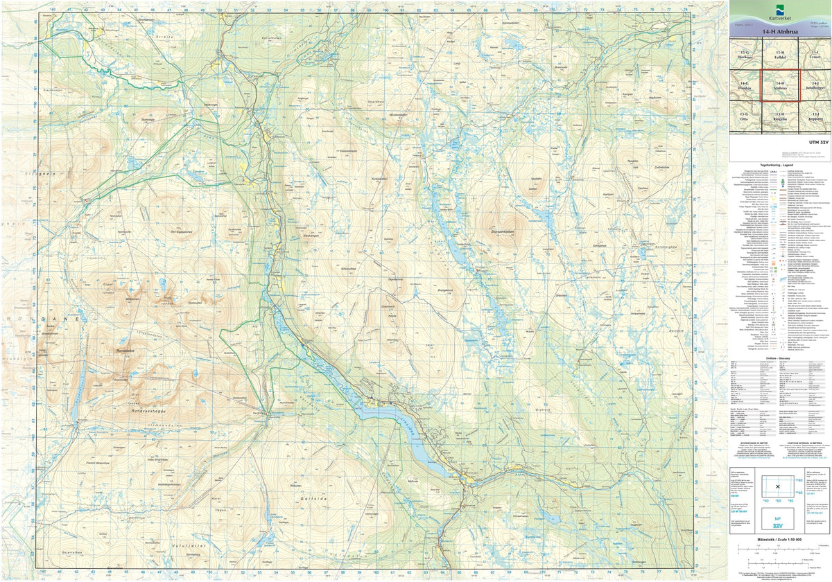 Kartverket N50 kartblad 14-H Atnbrua