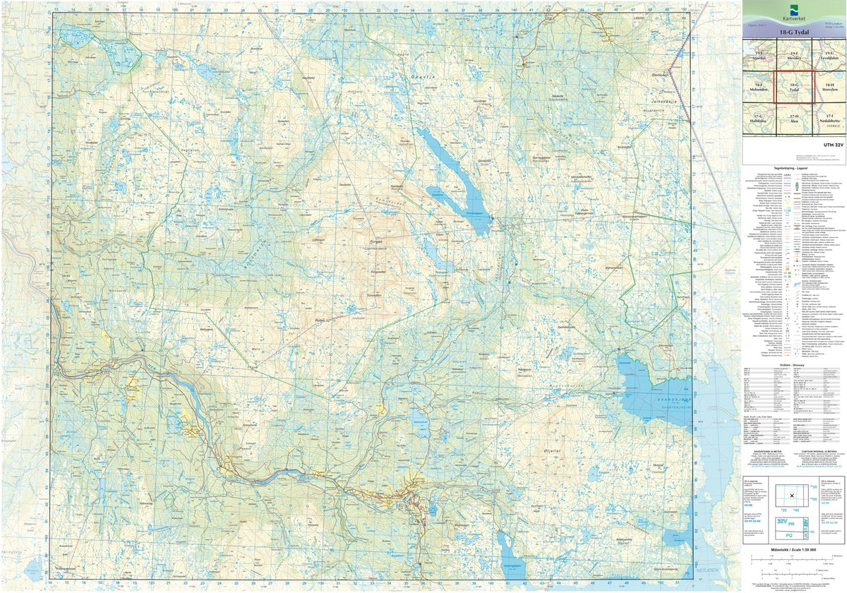 Kartverket N50 kartblad 18-G Tydal
