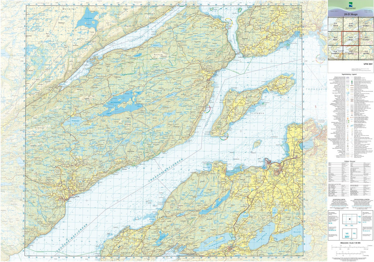 Kartverket N50 kartblad 20-D Skogn