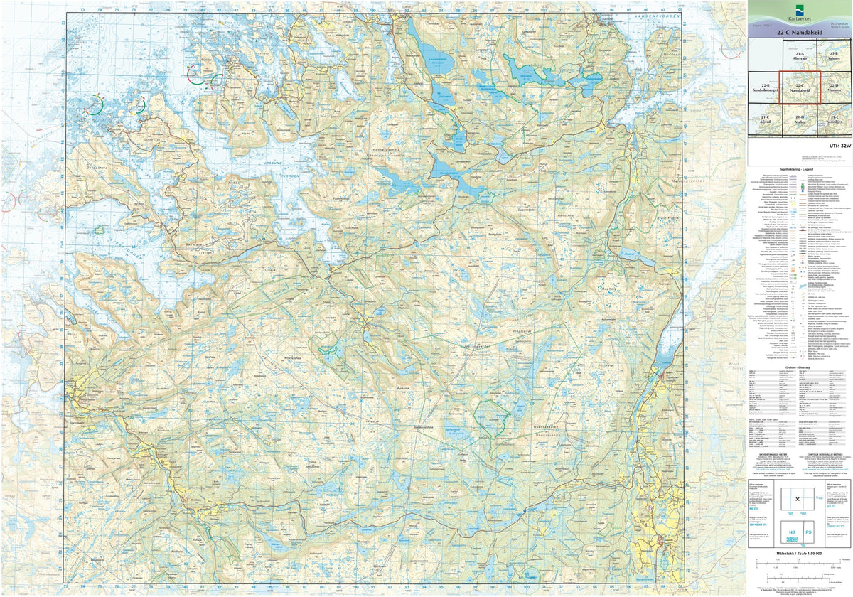 Kartverket N50 kartblad 22-C Namdalseid