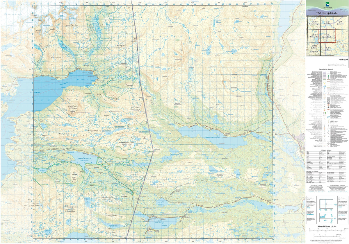 Kartverket N50 kartblad 27-E Hjartfjelltinden