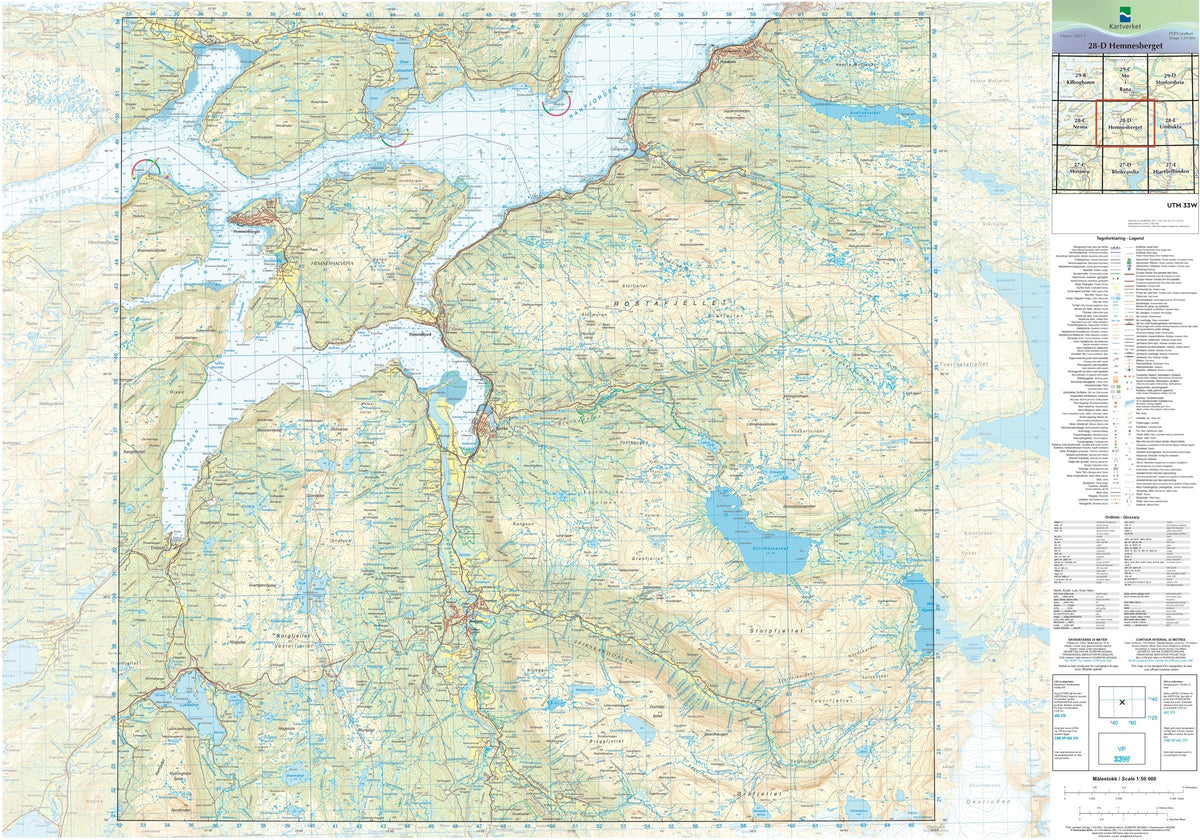 Kartverket N50 kartblad 28-D Hemnesberget