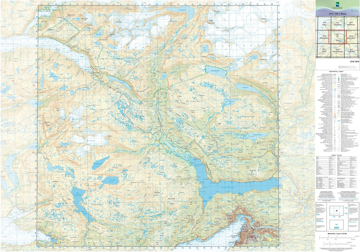 Kartverket N50 kartblad 29-C Mo i Rana