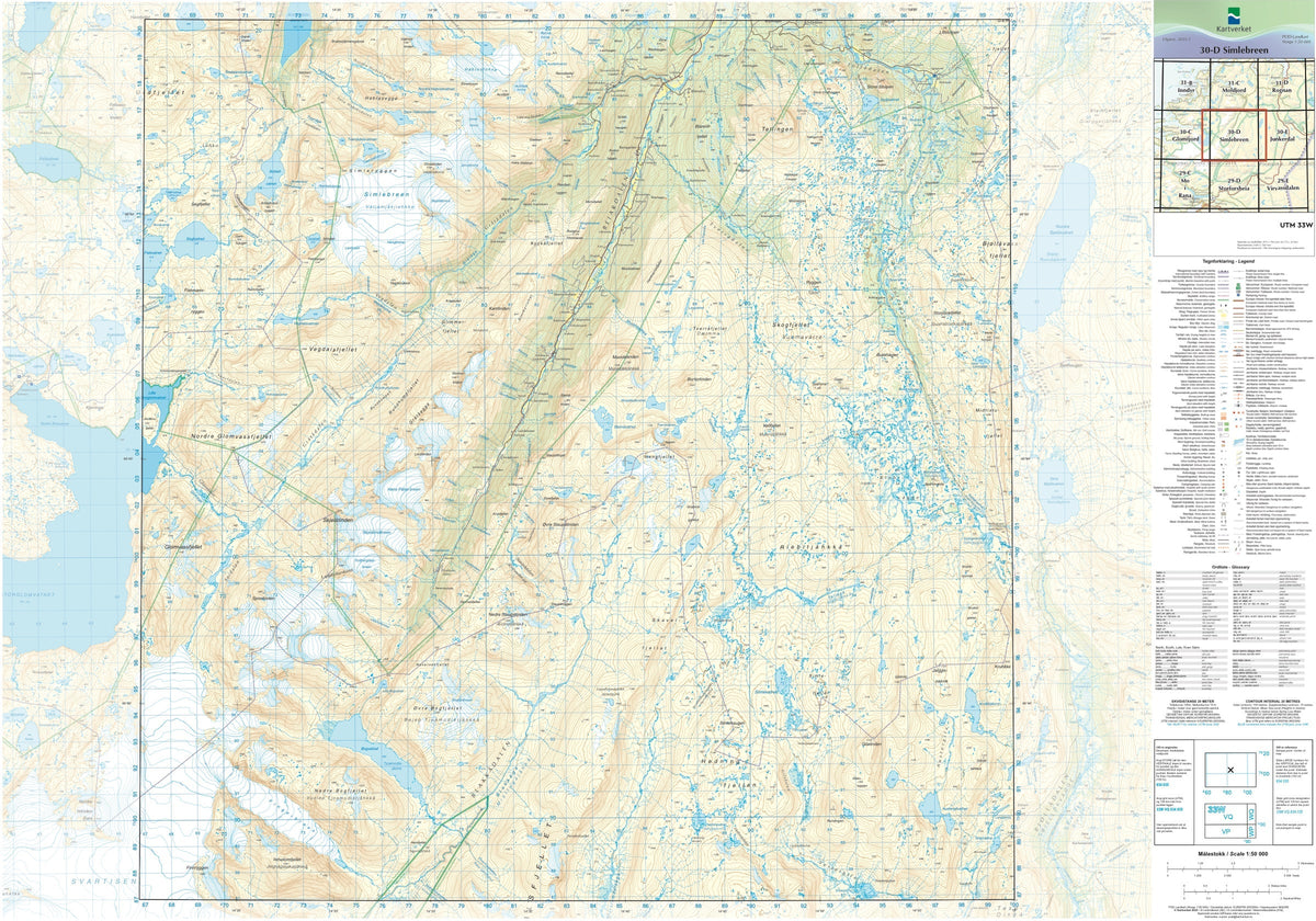Kartverket N50 kartblad 30-D Simlebreen