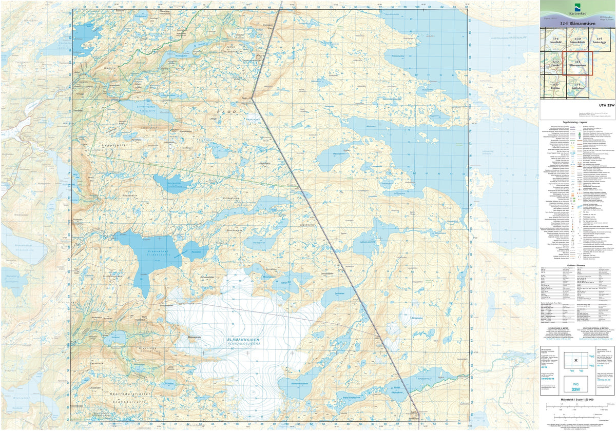 Kartverket N50 kartblad 32-E Blåmannsisen